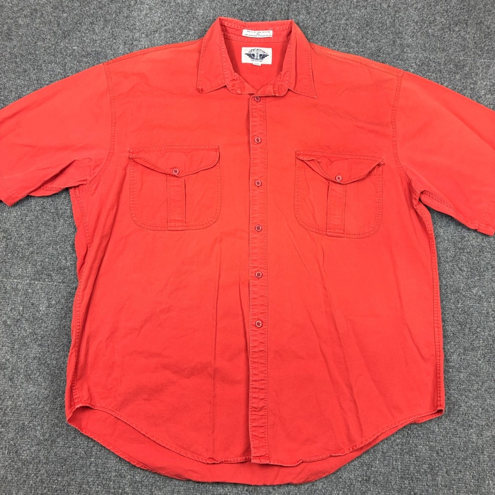 VTG Dockers Levis Mens Size XL Red Orange Short Sleeve Button Down Cotton Shirt